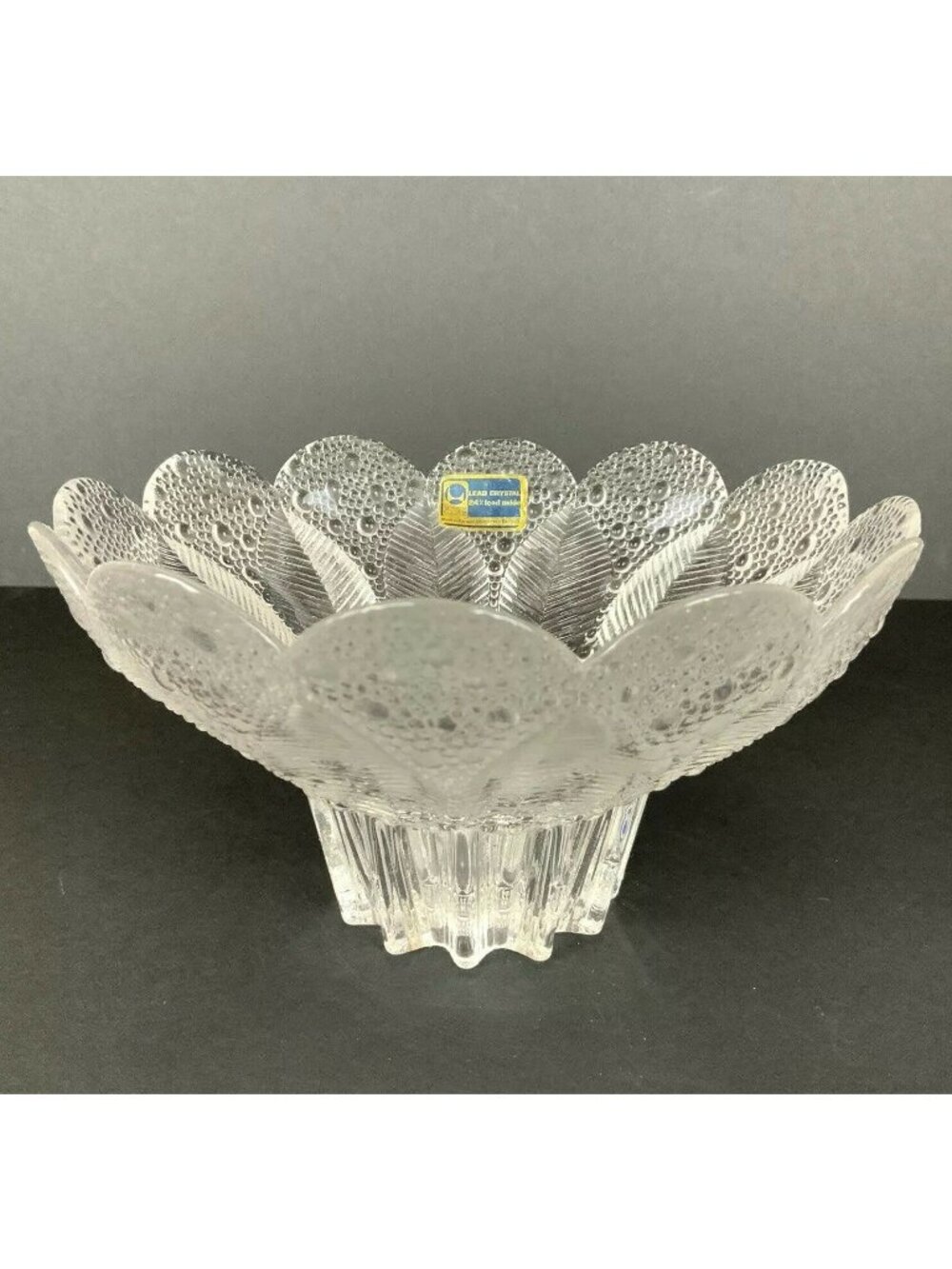 Lausitzer Glas Lead Crystal Dew Drop Leaf Bowl 7 inch Handmade German Republic